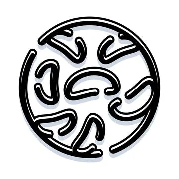 Circular maze drawing with abstract lines and black outline Stock Illustration