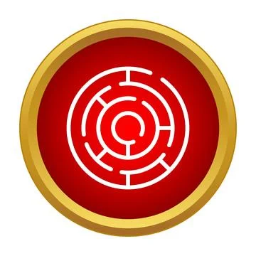 Circular maze icon on a red button finding solutions Stockillustratie