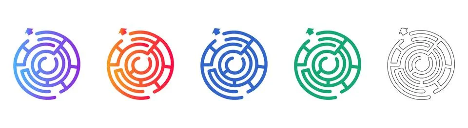 Circular Maze Icons for Problem Solving Concepts Stock Illustration