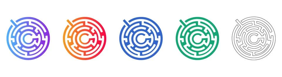 Circular Maze Pattern Icons for Strategy Stock Illustration