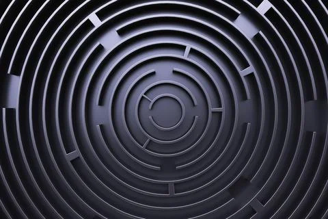 Circular maze. Top view. Black style. Stock Illustration