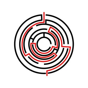 Circular maze vector with solution path found Stock Illustration