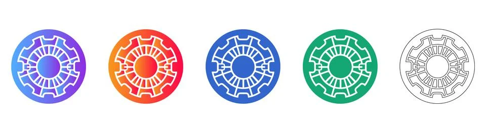 Circular Mechanical Gear Vector Icon Set Stock Illustration
