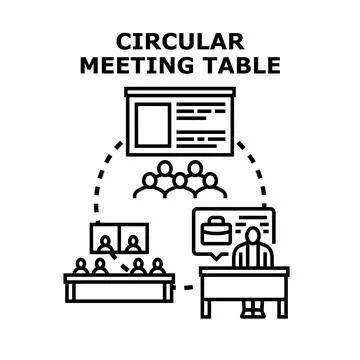 Circular meeting table concept discussing business strategy and teamwork Stock Illustration