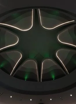 Circular Modern Ceiling Light with Green Accent Lighting Stock Photos