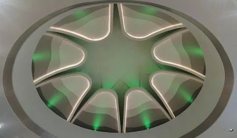 Circular Modern Ceiling Light with Green Accent Lighting 写真素材