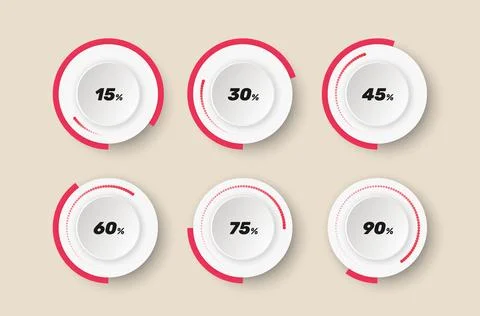 Circular modern progress bar set with loading percentage for user interface Stock Illustration