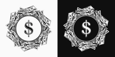 Circular money frame with folded 100 US dollar bills Stock Illustration