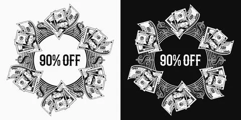 Circular money frame with folded US dollar bills, dollar sign, copy space. Stock Illustration