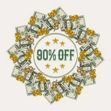 Circular money frame with folded US dollar bills Illustrazione stock