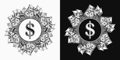 Circular money frame with US dollars bills, dollar sign, copy space. Stock Illustration