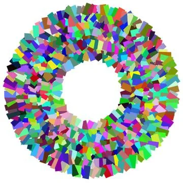 Circular mosaic element. Multicolor circle with scattered, random overlapping Stock Illustration