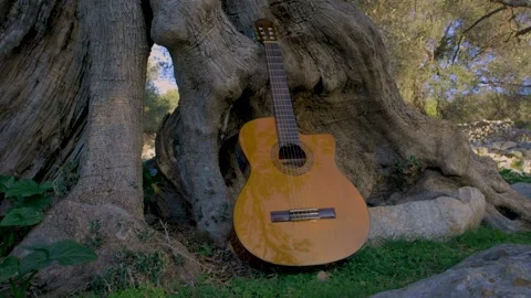 Circular motion around a classic guitar Stock Footage 143182352