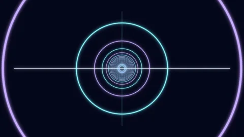 Circular motion of glowing rings with sharp lines in dark background Stock Footage 336995331