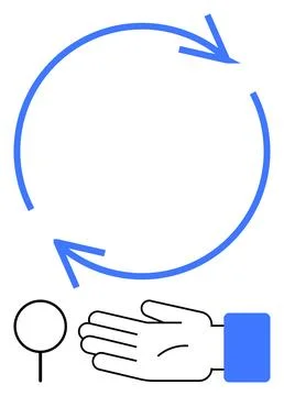 Circular Motion Indicated by Blue Arrows with Hand Redirecting Small Object 库存插图