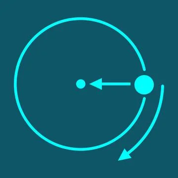 Circular Motion - orbiting mass, inward centripetal force and travel direction 스톡 일러스트