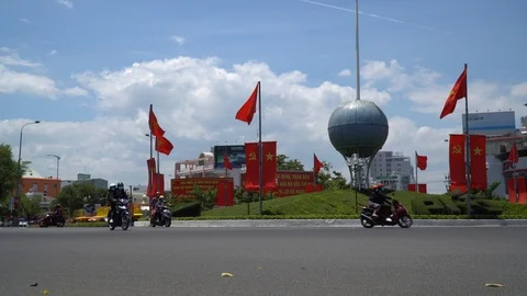 Circular motion road Nga Sau Nha Trang Vietnam Stock Footage