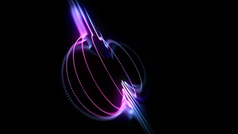 Circular movement of bright glowing lines on black background Stock Footage 280468190