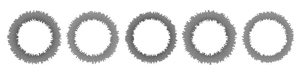 Circular Music Visualization. Collection of vector designs depicting sound wa Stock Illustration