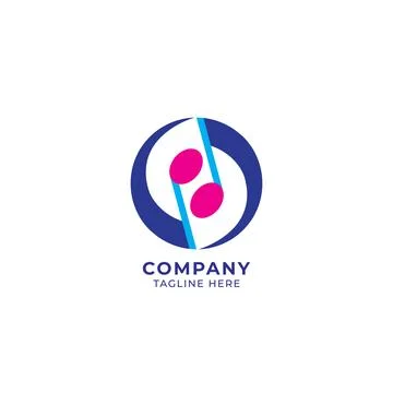 Circular musical note logo design template. Pink magenta, light and dark bl.. Stock Illustration