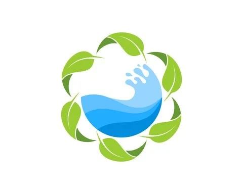 Circular nature leaf with abstract beach wave inside Illustrazione stock