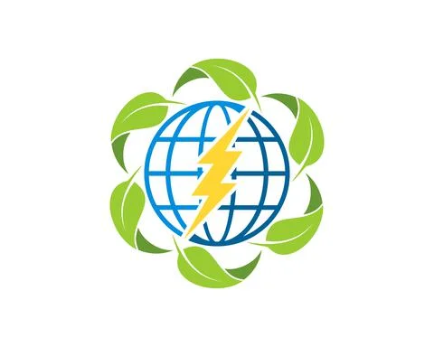 Circular nature leaf with abstract globe and lightning inside Illustrazione stock