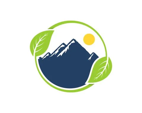 Circular nature leaf with mountain inside Stock Illustration