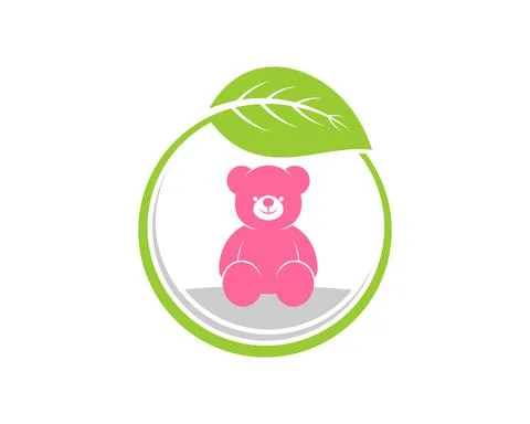 Circular nature leaf with pink teddy bear inside Stock Illustration