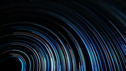 Circular neon light trails on black, futuristic motion background for techn.. Stock Footage 341402414