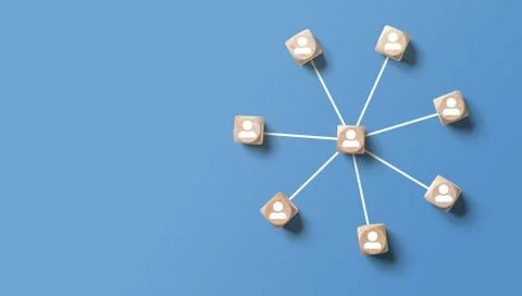 Circular network with an element in the middle on a blue background Foto stock