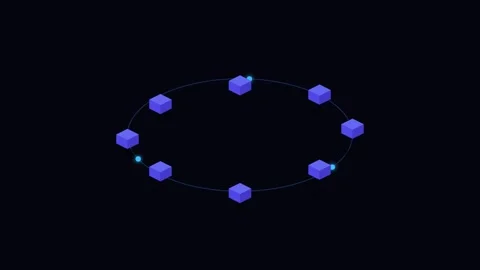 A circular network of interconnected digital blue cubes in dark space Stock Footage 338310748