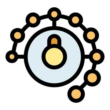 Circular network protecting central server with firewall icon 스톡 일러스트