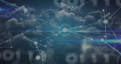 Circular node appearing triggers nodes connecting with glowing lines, Video stock 311678747