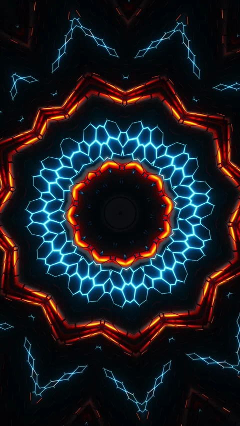 Circular object with many lights. Kaleidoscope VJ loop Vertical. 3D rendering Stock Footage 314835153