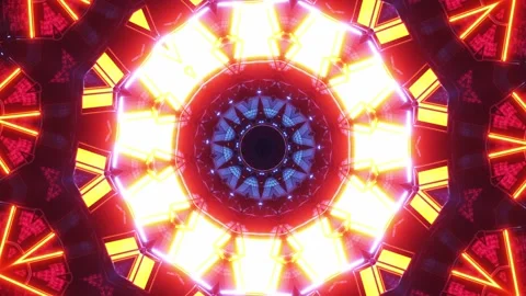 Circular object with neon lights. Kaleidoscope VJ loop Video stock 252351626