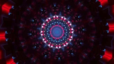 Circular object with red and blue center in the middle. Kaleidoscope VJ loop Stock Footage 252352244