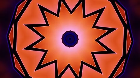 Circular object with yellow center surrounded by blue. Kaleidoscope VJ loop Video stock 252352003