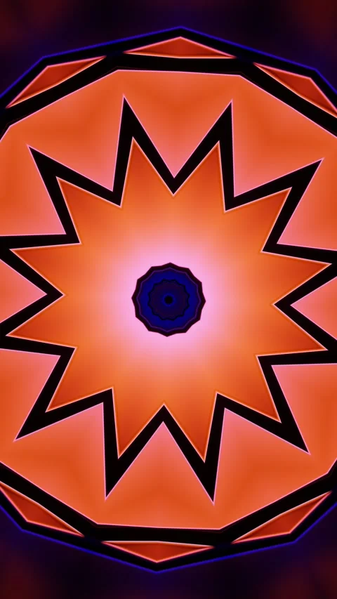 Circular object with yellow center surrounded by blue. Kaleidoscope VJ loop Stock Footage 314542516