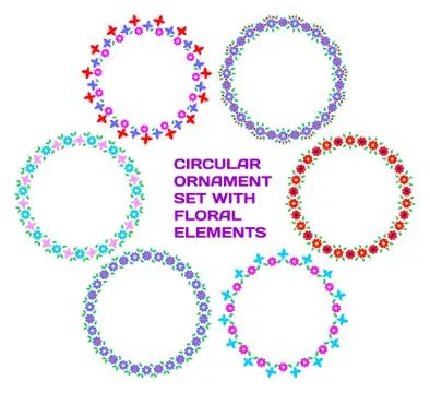 Circular ornament set with floral elements Stock Illustration