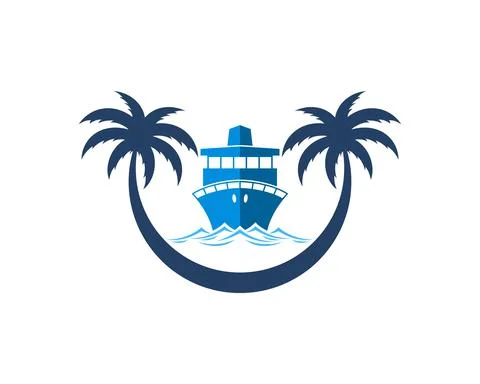 Circular palm tree with ship and beautiful beach wave Stock Illustration