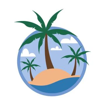 Circular Palm Trees Beach Tropical Island Travel Island Illustration Stock Illustration