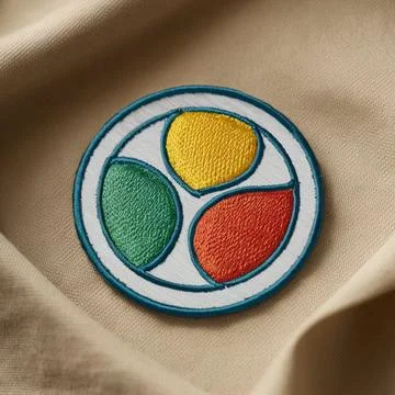 A circular patch or embroidered desin with three colorful sections backdrop Stock Photos