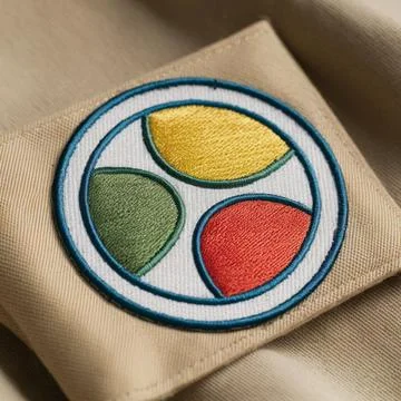 A circular patch or embroidered desin with three colorful sections framework Stock Photos