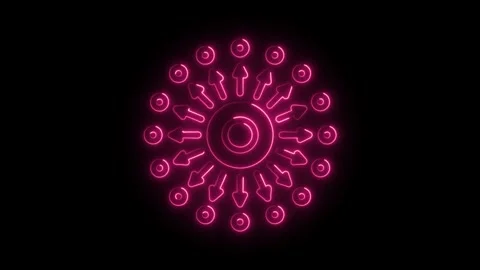 Circular pattern with arrows radiating outwards in hot pink neon glowing ag.. Stock Footage 308903500