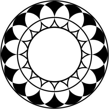 Circular pattern with black geometric shapes form an intricate ring design. Stock Illustration