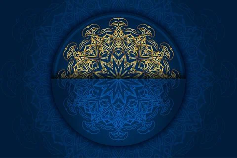A circular pattern in blue and gold set against a dark blue background 库存插图