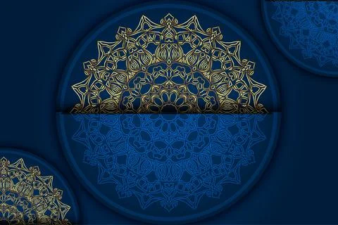 Circular pattern in blue and gold set against a dark blue background Stock Illustration