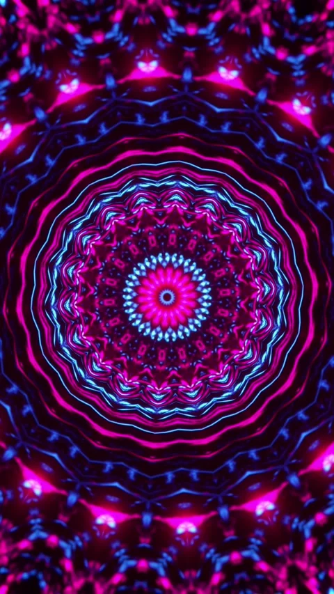 Circular pattern of blue and pink lights. Kaleidoscope VJ loop Vertical. 3D Stock-Footage 314835235