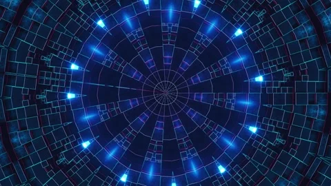 Circular pattern with blue and red lights on it. Kaleidoscope VJ loop Video stock 252351571