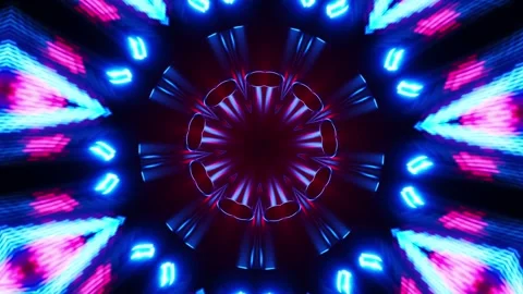 Circular pattern of blue and red lights. Kaleidoscope VJ loop Stock Footage 261671368
